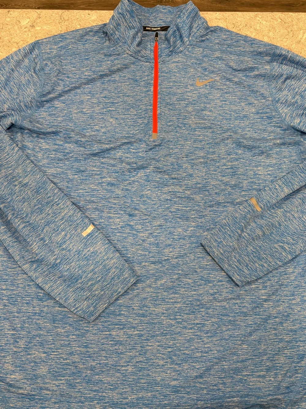 Nike Running Dri-Fit Men’s Heather Blue Quarter-Zip Pullover with Red Zipper-XXL